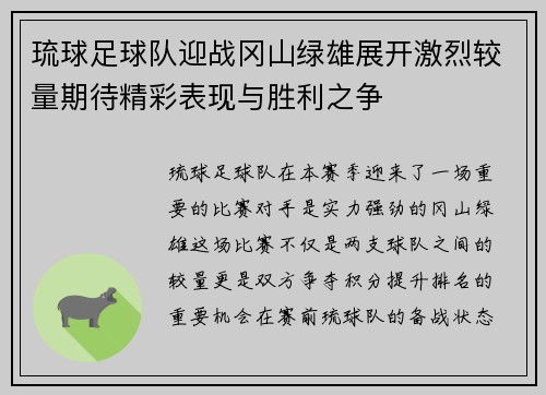 琉球足球队迎战冈山绿雄展开激烈较量期待精彩表现与胜利之争