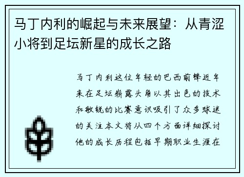 马丁内利的崛起与未来展望：从青涩小将到足坛新星的成长之路